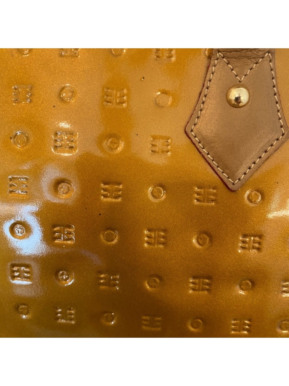 Arcadia Womens Gold Patent Leather Satchel Purse Medium Y2k Vintage Top Handle - Picture 14 of 14